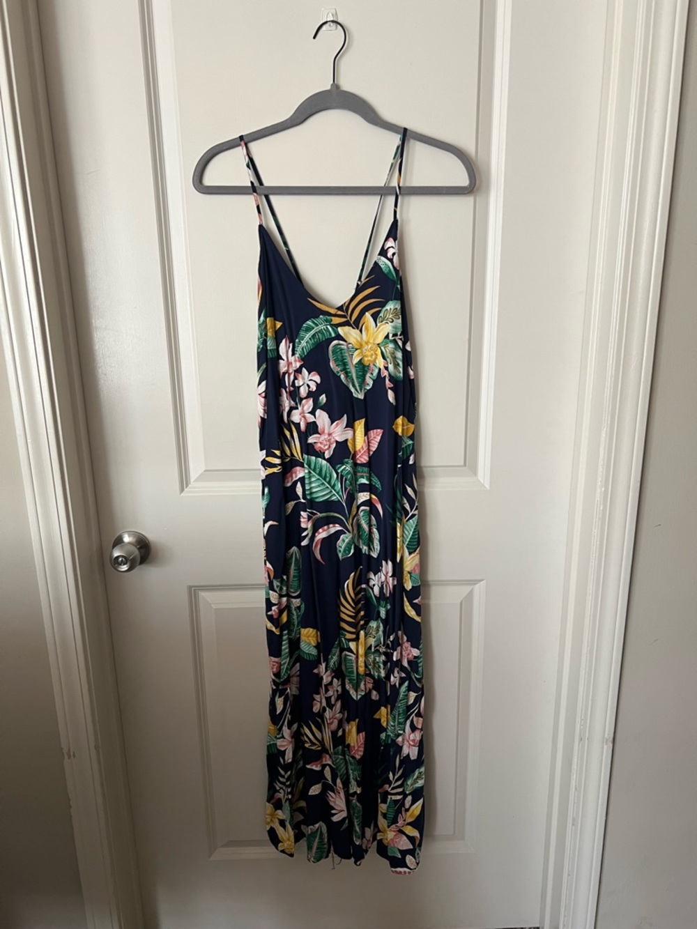Old Navy Navy Floral Strappy Maxi Dress with Green and Yellow Accents